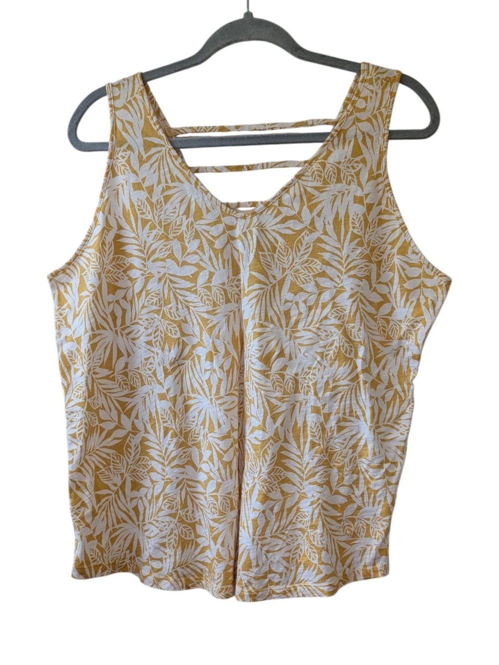 LOFT WOMEN'S GOLD/WHITE LEAF-PRINT STRAPPY BACK TANK SIZE XL